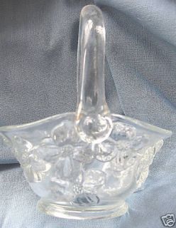 Antique Clear Glass Basket w Flower Design Candy Dish
