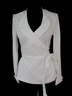 Fontaine White Stretch Fit Collared Louella Wrap Top Shirt 40