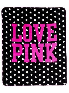 Victorias Secret Love Pink Stadium Blanket Black Polka Dots college