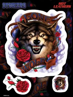 Lone Wolf Flames Red Roses 3 Sticker Vinyl Decal Set