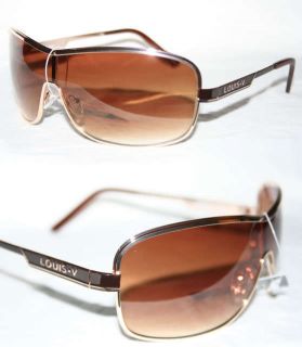 Louis V Eyewear Sunglasses luxury Metal frame Shield Brown Gold Shades