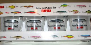 Rapala Fishing 4 PC Low Ball Collector Glass Set New