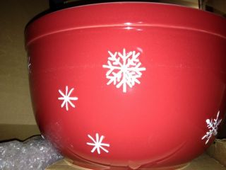 New Longaberger Pottery Falling Snow Bowl Red with Snowflakes