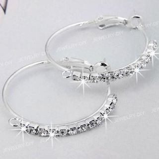 Silver Plated Rhinestone Round Loop Hoop Earrings 1 26 Fashion