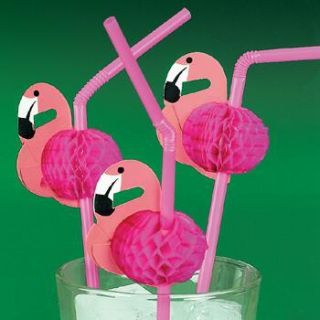 24 Pink Flamingo Straws Luau Tropical Party Table Decorations 2 Dozen