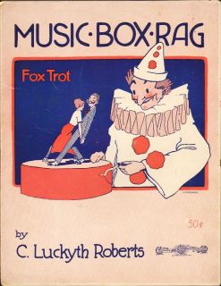 Music Box Rag 1914 C Luckyth Luckey Roberts Clown Cover Sheet Music