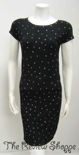 Luisa Cerano Cap Sleeve Studded Knit Shift Dress Black 4