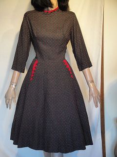 Incredible 50s Vintage Gray Red Lucy Dress B38 Minx Modes