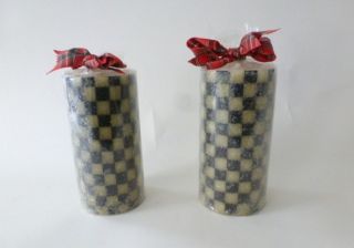 Pair Mackenzie Childs Courtly Check 6 Micro Beaded Pillar Candles w