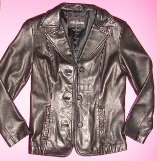 Luis Alvear Womens 100 Leather Boyfriend Fit Blazer Jacket Coat Black