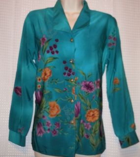 Maggie Sweet Womens Green Floral L s Button Shirt PS