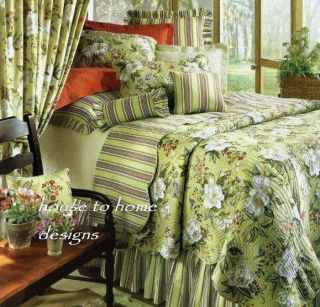 Chic Green White Magnolia Dragonfly 7pc Quilt Set King