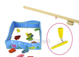 New Magnetic Fishing Pond Game 2 Fishing Rods 12 Fish Children Wooden