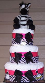Pink Zebra Diaper Cake Baby Gift, Shower Centerpiece, Baby Shower