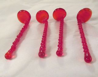 Glass Salt Spoons Ruby Red Set Curly Stem