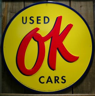 Metal Large 24 Round OK Used Cars Sign Tin Signs