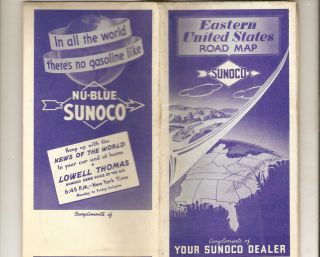 Eastern United States Road Map Your Sunoco Dealer 1941 WWII Era RARE
