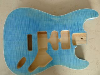 Flame Maple Top Strat Guitar Body Blue Prime Only DIY Project Unfinish