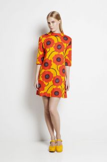 Marimekko s s 12 Cute Happy 60s Style Orange Floral Shift Kalla Dress