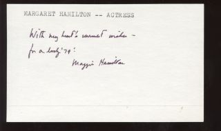 Margaret Hamilton Actress Autographed Signed Index Card Hologram