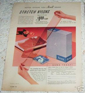 1955 Kotex Sanitary Napkins Miracle Nylons Stockings Ad