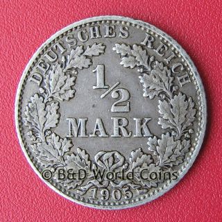 Germany 1905 D 1 2 Mark Silver Munich Mint 20mm KM 17