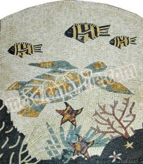 Turtle and Fishes Undersea Mosaic Marble Bathroom Inlay