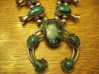 Beautiful Old Pawn Sterling and Morenci Turquoise Squash Blossom