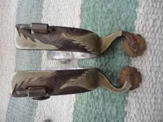 Pair of Double Mounted Handmade Marked Spurs by Robert Evans