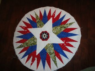 3D MARINERS COMPASS QUILT Round Block NEW BADGE BLOCK RED WHITE BLUE