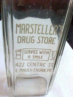 Glass 8 oz Medicine Bottle Marstellers E Mauch Chunk PA