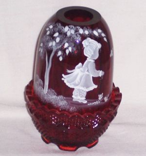 Glass Mary Gregory Style Hand Painted Fairy Light Sue Jackson