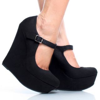 Black Suede Mary Jane Round Toe Womens High Heel Platform Wedge Shoes