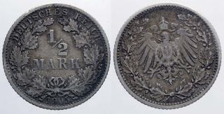 Deutsches Reich 1 2 Mark 1905 J Germany Deutschland Silver Coin