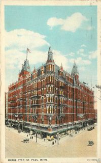 HOTEL RYAN ST PAUL MINNESOTA 1928 POSTCARD FEATURING OLD CARS AND