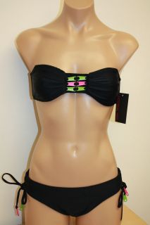 Material Girl Swimsuit Bikini 2ps Set Hipster with Zipper Bandeau Bra