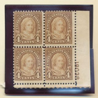 USA 1927 Scott 636 4 Cent Martha Washington Plate Block MNH
