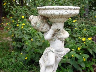 FABULOUS vintage CHERUB urn & flowers~ CEMENT STATUE~ awesome SHaBby