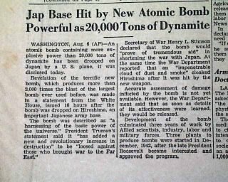 Hiroshima Japan Atomic Bombing 1945 WWII Old Newspaper