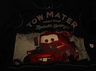 Disney Cars Tow Matter Black Hoodie sweat Shirt XL Towing Salvage New