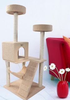 55 Beige Cat Tree Condo House Scratcher Pet Furniture Bed 03