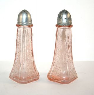 DEPRESSION GLASS MAYFAIR OPEN ROSE PINK SALT AND PEPPER SHAKERS