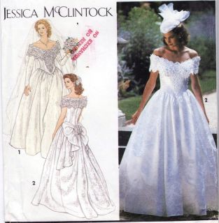 MCCLINTOCK OFF THE SHOULDER BRIDAL WEDDING DRESS TRAIN PEPLUM PATTERN