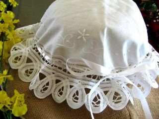 New White Battenburg Lace Cotton Chapel Hat Bonnet Cap Costume Play
