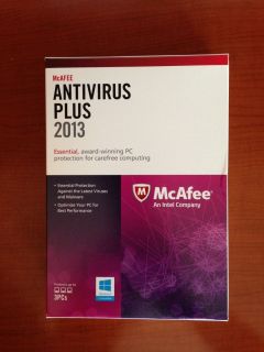 McAfee Antivirus 2013 Plus 3 User Full Version for PC Retail Box New