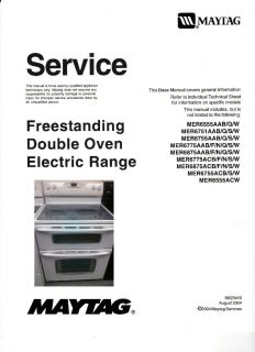 Maytag Free Standing Double Oven MER6555 Electric Range Service Manual