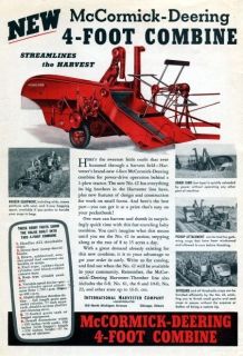 1940 McCormick Deering 4 Foot Combine Tractor Original Color Ad