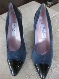 Maud Frizon Miss Maud Navy Suede Patent Leather Shoes Heels Used 37 5