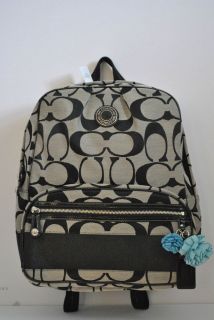 NEW WITH TAGS AUTHENTIC COACH SIGNATURE STRIPE BACKPACK SV BLK WHT BLK