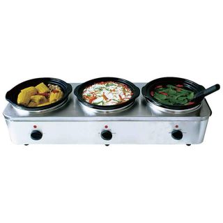 Maxam® 7 5qt 7 1L Stainless Steel Three Serving Slow Cooker Crock Pot